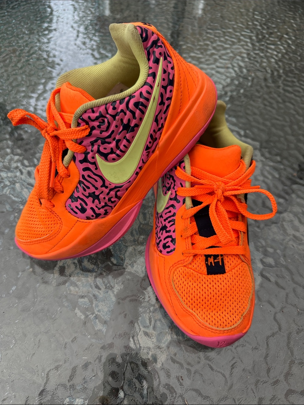 Kids Nike Ja Morant Bright Orange Sneakers with Pink Leopard Panels